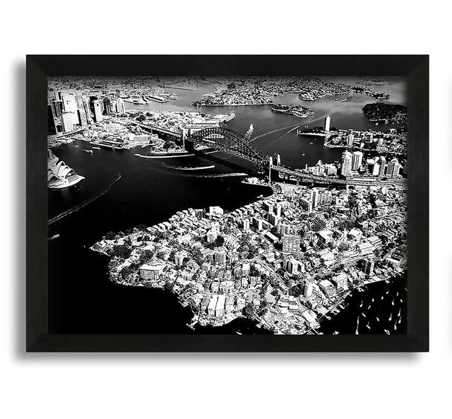 Sydney Harbour Bridge Ariel View B N W - Picture Frame Photograph on Canvas Longshore Tides Size: 42cm H x 60cm W x 10cm D on Productcaster.