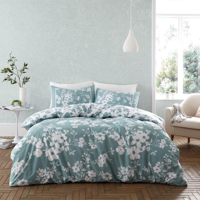 PRINTED DUVET SET ELIZA FLORAL KING GREY Marlow Home Co. Size: Single, Colour: Green on Productcaster.