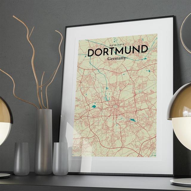 Dortmund City Map in Tricolour - Graphic Art Print on Paper Borough Wharf Size: 36cm H x 24cm W x 0.05cm D on Productcaster.