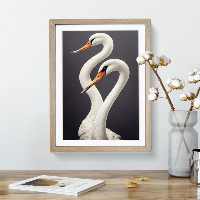 Two Pretty Swans - Single Picture Frame Print Marlow Home Co. Frame Colour: Oak Framed, Size: 46cm H x 34cm W x 2cm D on Productcaster.