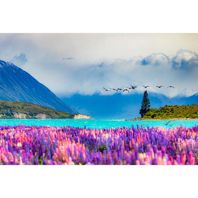 Colourful bright lupines with snow House of Hampton Size: 80cm H x 120cm W on Productcaster.