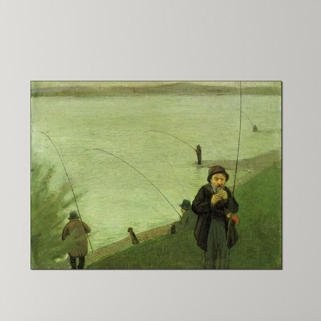 'Anglers on the Rhine' by Macke August Painting Print East Urban Home Size: 90cm H x 120cm W x 1.8cm D on Productcaster.