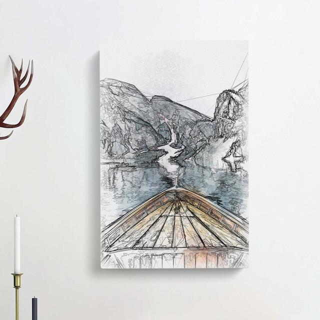 Boat in Lago Di Braies Italy Abstract Art - Wrapped Canvas Drawing Print East Urban Home Size: 50cm H x 35cm W x 3cm D on Productcaster.