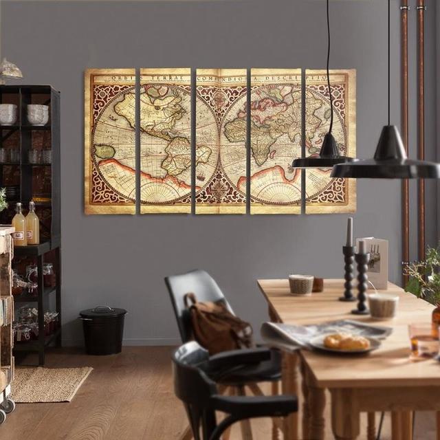 'Old World Map' - 5 Piece Wrapped Canvas Graphic Art Print Set Feeby Size: 100cm H x 200cm W on Productcaster.