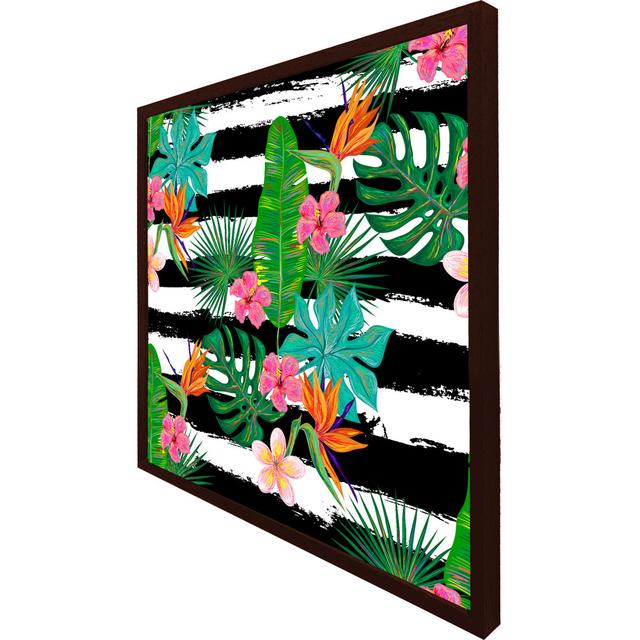 Cotsen Tropical Plants On Black & White Stripes - Print Bay Isle Home Size: 51cm H x 51cm W x 4cm D, Frame Colour: Brown Framed on Productcaster.