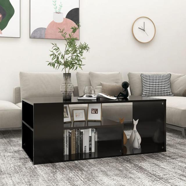 Godhigh Floor Shelf Coffee Table with Storage 17 Stories Colour: Black on Productcaster.