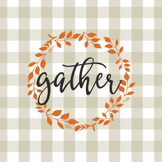 Gather Buffalo Check Orange Wreath - Wrapped Canvas Typography Brambly Cottage Size: 91cm H x 91cm W x 3.8cm D on Productcaster.