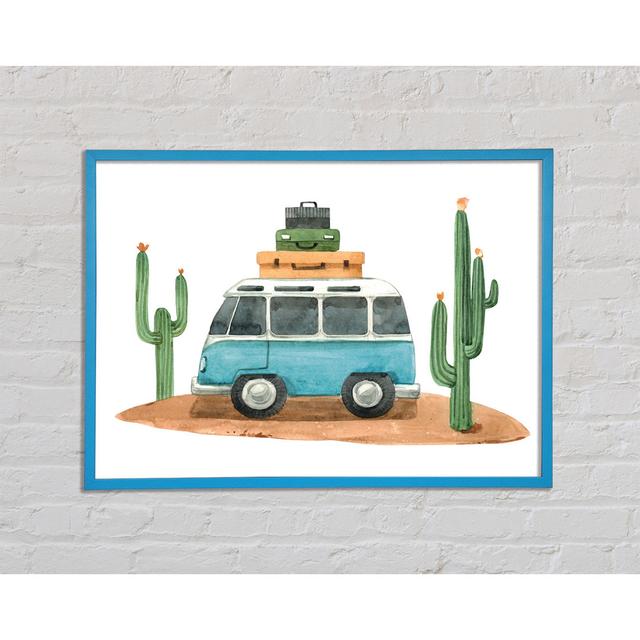 Vw Camper Cactus Framed Print Gracie Oaks Size: 21cm H x 29.7cm W x 2cm D, Format: Blue Framed Paper on Productcaster.