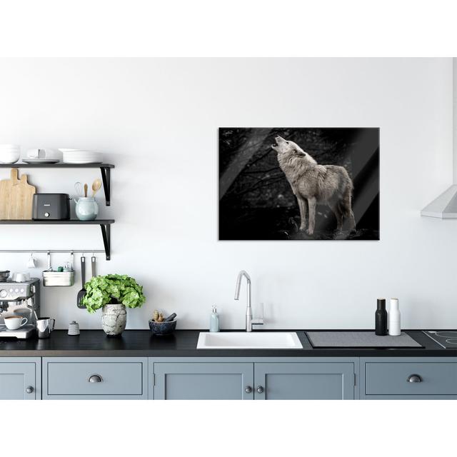 White Howling Wolf In The Forest - No Frame Print on Glass Union Rustic Size: 60cm H x 80cm W x 0.4cm D on Productcaster.