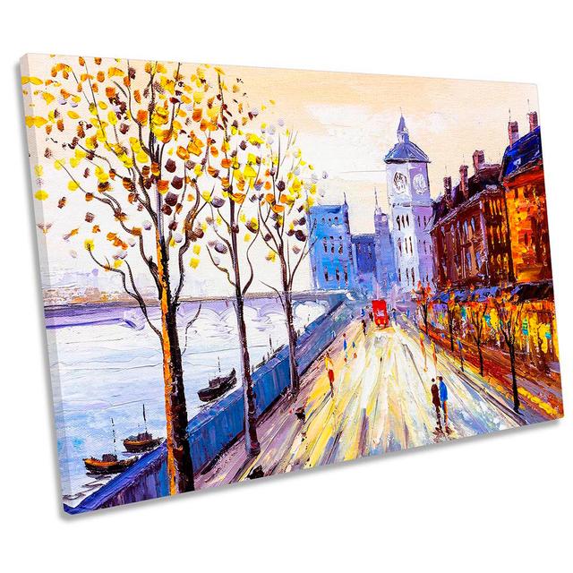 London Street View River Picture Canvas Wall Art Print Multi-Coloured Rosalind Wheeler Size: 61cm H x 91.4cm W x 4cm D on Productcaster.