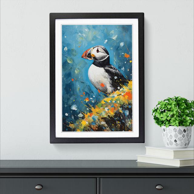 Puffin Action Painting House of Hampton Size: 46cm H x 34cm W x 2cm D, Format: Black Framed on Productcaster.