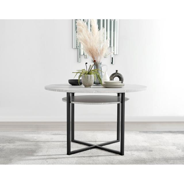 Round Dining Table with Storage Shelf for Industrial Minimalist Dining Room Canora Grey Table Base Colour: Black, Table Top Colour: Grey on Productcaster.