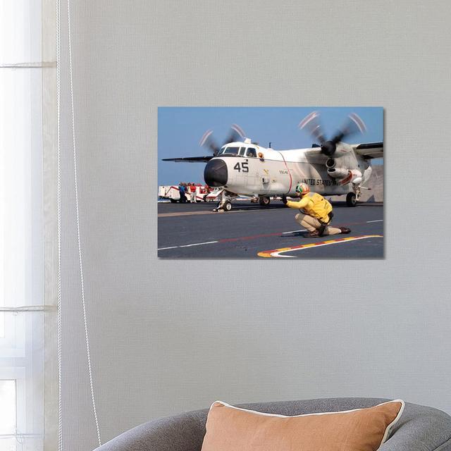 Signalman Gives The Launch Signal To A C-2A Greyhound by Stocktrek Images - Gallery-Wrapped Canvas Giclée on Canvas Ebern Designs Format: Canvas, Size on Productcaster.