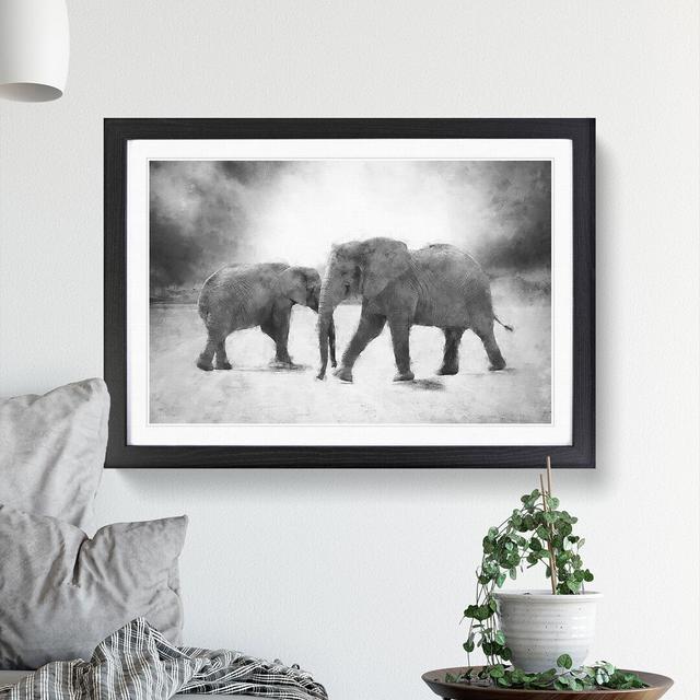 Elephants Crossing Paths - Picture Frame Graphic Art Print East Urban Home Frame Option: Black Framed, Size: 62cm H x 87cm W x 2cm D on Productcaster.