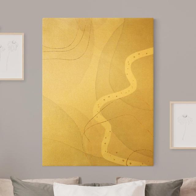 Gold - Playful Impressions with White Line - Wrapped Canvas Graphic Art Ivy Bronx Size: 80cm H x 60cm W on Productcaster.