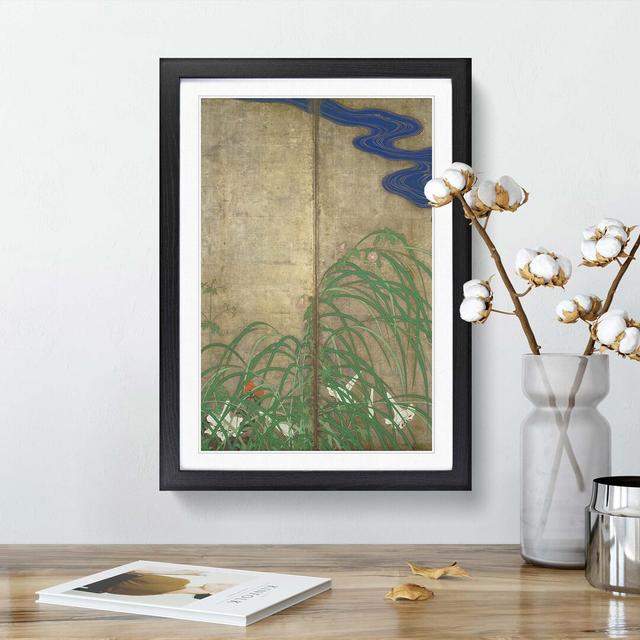 Flowers in the Grass by Sakai Hoitsu - Picture Frame Art Print East Urban Home Size: 50cm H x 35cm W x 2cm D, Frame Option: Black on Productcaster.