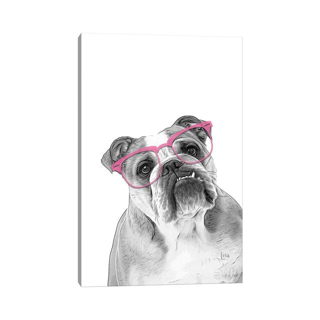 English Bulldog with Pink Glasses - Wrapped Canvas Painting Happy Larry Size: 45.72cm H x 30.48cm W x 1.91cm D on Productcaster.