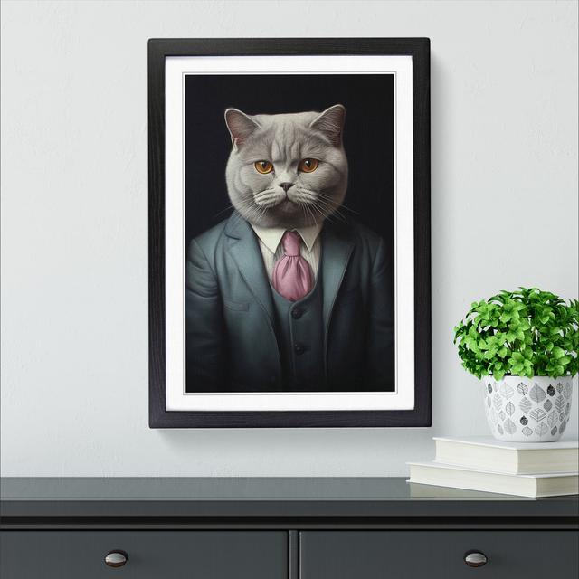 British Shorthair Cat in a Suit Painting No.3 Happy Larry Size: 64cm H x 46cm W x 2cm D, Frame Colour: Black on Productcaster.