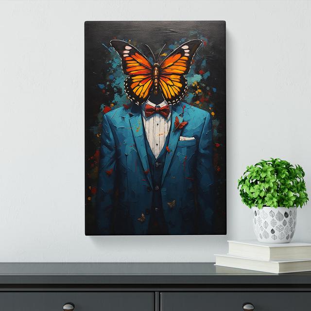 Butterfly in a Suit Painting No.3 Happy Larry Size: 50cm H x 35cm W x 3cm D on Productcaster.