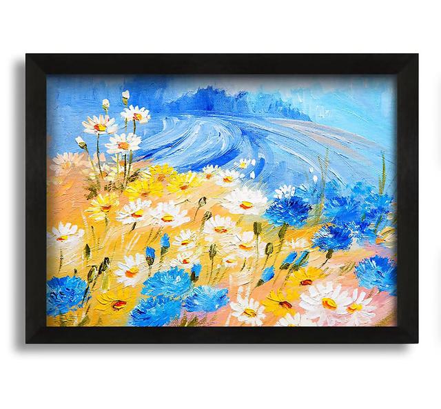 Daisy Yellow Blues Framed Print Ophelia & Co. Format: White Framed Paper, Size: 60cm H x 84cm W x 10cm D on Productcaster.