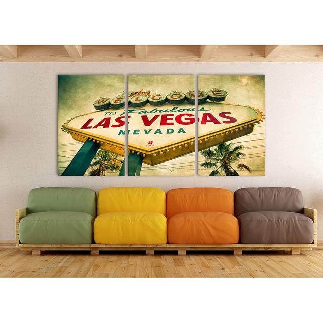 Las Vegas Sign - 3 Piece Wrapped Canvas Print East Urban Home Size: 120cm H x 240cm W on Productcaster.