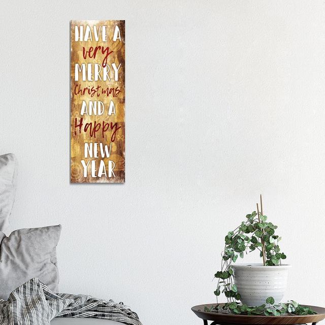 Merry New by Jace Grey - Wrapped Canvas Panoramic Typography The Seasonal Aisle Size: 91.44cm H x 30.48cm W x 1.90cm D on Productcaster.