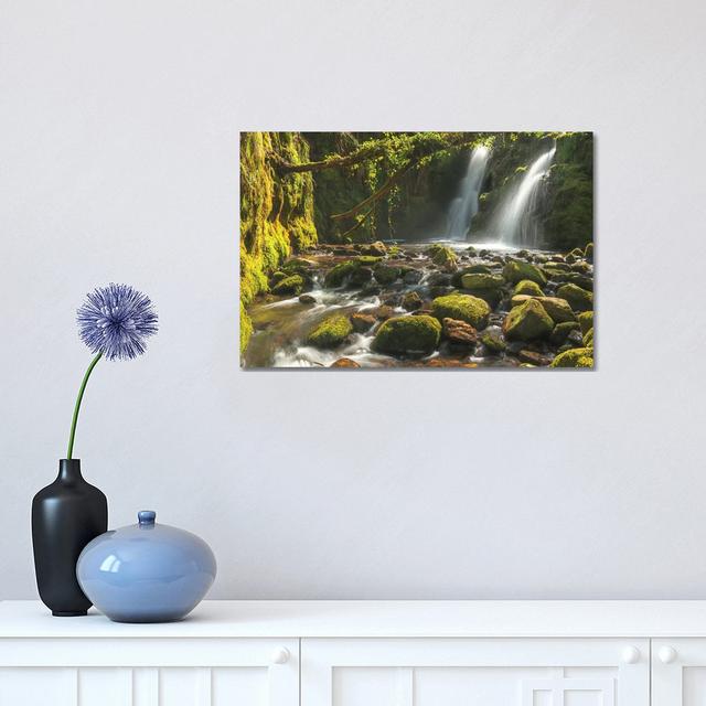 The Secret Waterfall by Adam Burton - Wrapped Canvas Photograph Union Rustic Size: 30.48cm H x 45.72cm W x 1.91cm D on Productcaster.