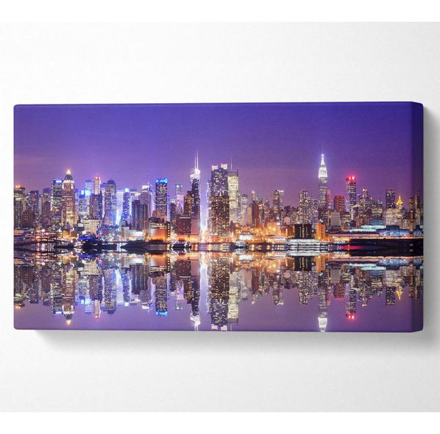 Azara Hong Kong Purples And Blues Reflection - Wrapped Canvas Print Brayden Studio Size: 101.6cm H x 203.2cm W x 1cm D on Productcaster.