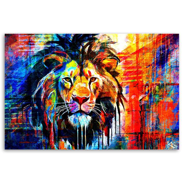 Canvas Print, Colorful Lion Abstraction - Wrapped Canvas Print World Menagerie Size: 70cm H x 100cm W on Productcaster.