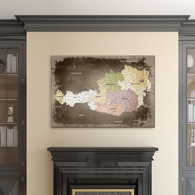 Distressed-Look Brown Map of Austria - Photograph Print on Canvas East Urban Home Size: 120cm L x 80cm W, Cork back panels: No, Finish: Premium on Productcaster.