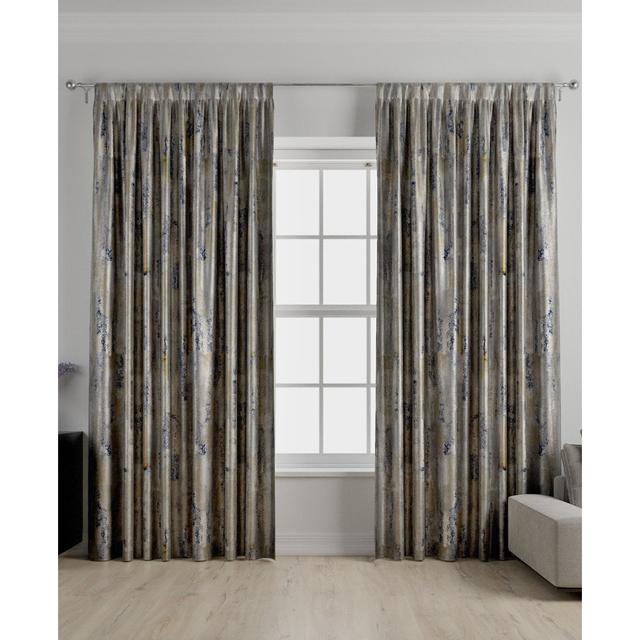 Kori Polyester Room Darkening Pinch Pleat Pair Borough Wharf Colour: Natural/Blue/White, Panel Size: Width 228 x Drop 228cm on Productcaster.