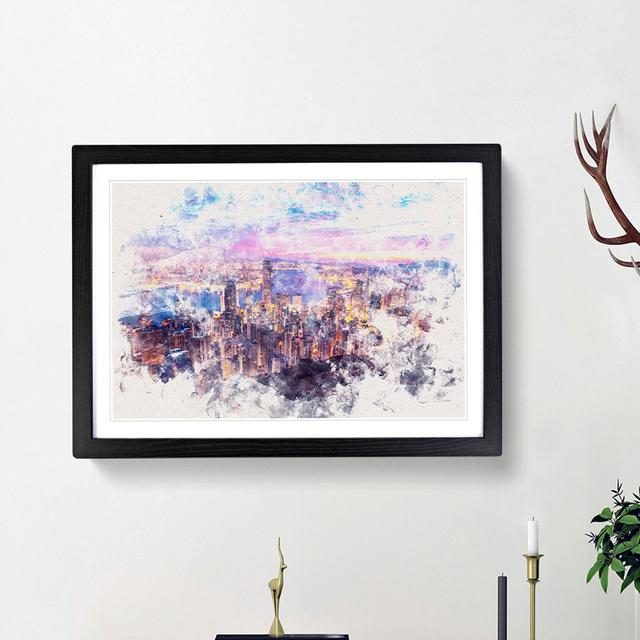 Hong Kong Skyline at Sunset - Picture Frame Painting Print East Urban Home Size: 40cm H x 60cm W x 2cm D, Frame Option: Black Framed on Productcaster.