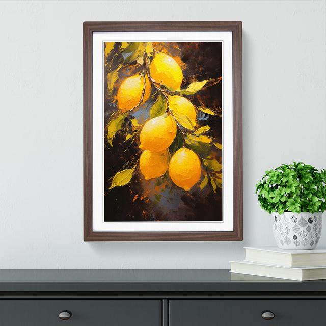 Lemon Fruit Impressionism No.2 - Single Picture Frame Print on Wood Brambly Cottage Format: Walnut Framed, Size: 64cm H x 46cm W x 2cm D on Productcaster.