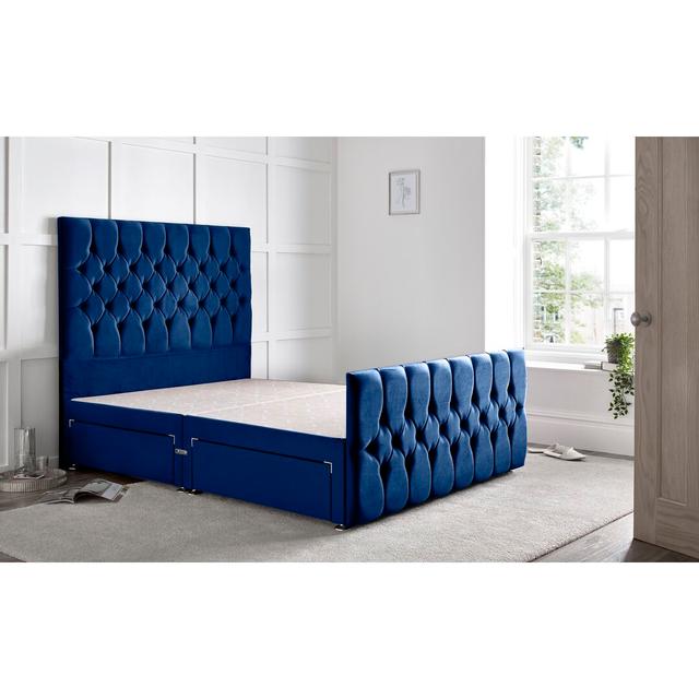 Fleisher Divan Bed with 54" Floorstanding Headboard Rosdorf Park Storage Type: 2 Foot-end Drawers, Size: King (5'), Colour: Blue on Productcaster.