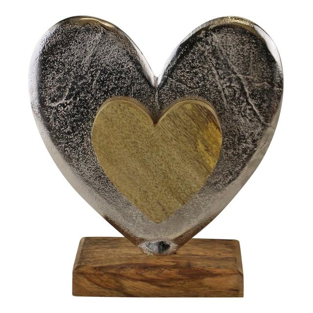 Large Metal and Wood Standing Heart Decoration Stasia Natur Pur on Productcaster.