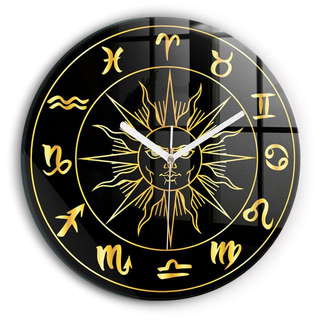 Glass Wall Clock 30 cm Colorful zodiac signs Multicolour East Urban Home Colour: Black on Productcaster.