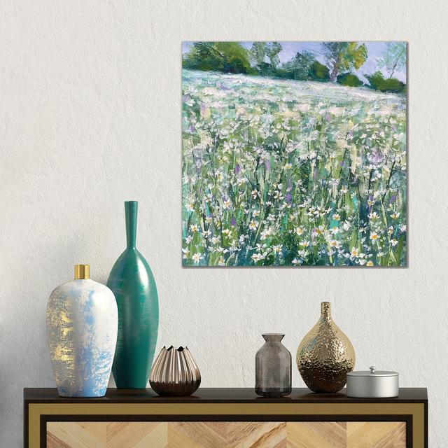 Distant Trees And Daisies by Nikki Wheeler - Gallery-Wrapped Canvas Giclée on Canvas August Grove Size: 45.72cm H x 45.72cm W, Format: Wrapped Canvas on Productcaster.