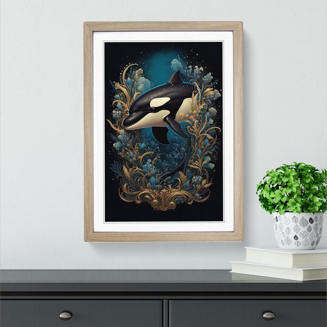 Orca Whale Baroque Breakwater Bay Size: 46cm H x 34cm W x 2cm D, Frame Colour: Oak on Productcaster.