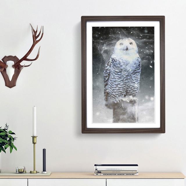 Snowy Owl on a Perch - Picture Frame Graphic Art Print on MDF East Urban Home Frame Option: Walnut Framed, Size: 87cm H x 62cm W x 2cm D on Productcaster.