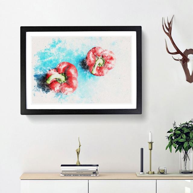 Two Red Bell Peppers Watercolour - Picture Frame Graphic Art East Urban Home Frame Option: Black, Size: 35cm H x 50cm W x 2cm D on Productcaster.