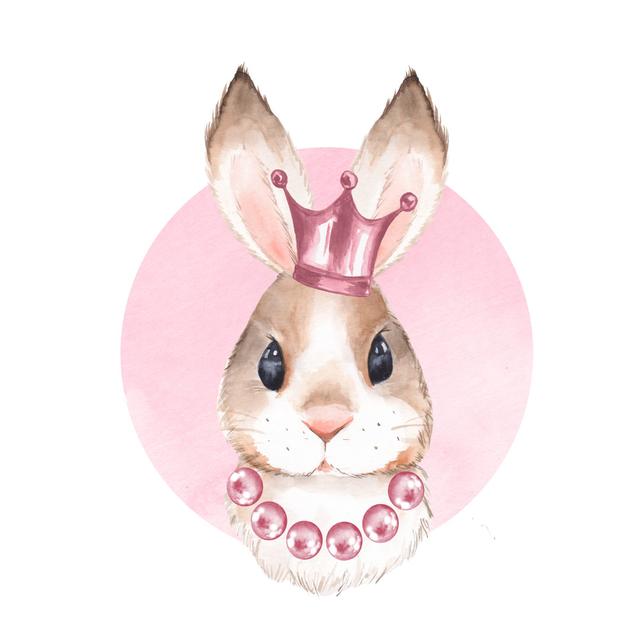 Rabbit with Crown Illustration - Wrapped Canvas Painting Zoomie Kids Size: 91cm H x 91cm W x 3.8cm D on Productcaster.