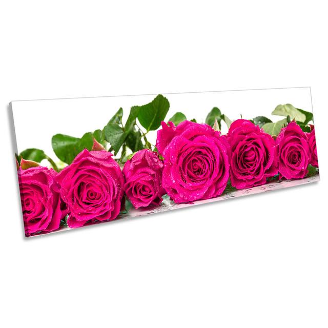 Pink Roses Flowers Panoramic CANVAS WALL ART Framed Print 17 Stories Size: 40.64cm H x 121.92cm W on Productcaster.