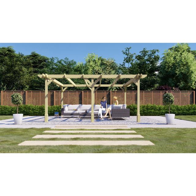 Baukea Solid Wood Pergola Dakota Fields Size: 19.69 ft x 5.91 ft, Finish: Light Green on Productcaster.