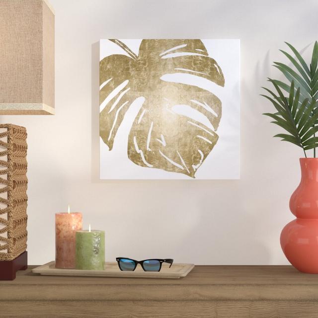 Tropical Leaves Square II Gold Metallic by Oliver Gal - Wrapped Canvas Graphic Art Print East Urban Home Size: 109.22cm H x 109.22cm W x 5.08cm D on Productcaster.