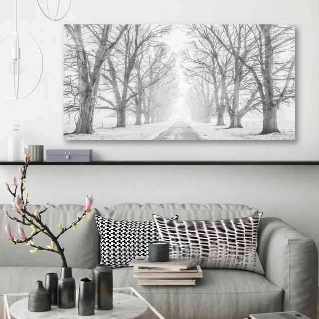 “Tree Lined Road In The Snow” By Pangea Images Union Rustic Size: 35cm H x 70cm W x 4cm D on Productcaster.