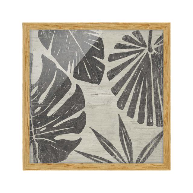 Palm Leaves in Front of Light Grey - Picture Frame Graphic Art Bay Isle Home Size: 30cm H x 30cm W x 2cm D, Frame Option: Brown Framed on Productcaster.