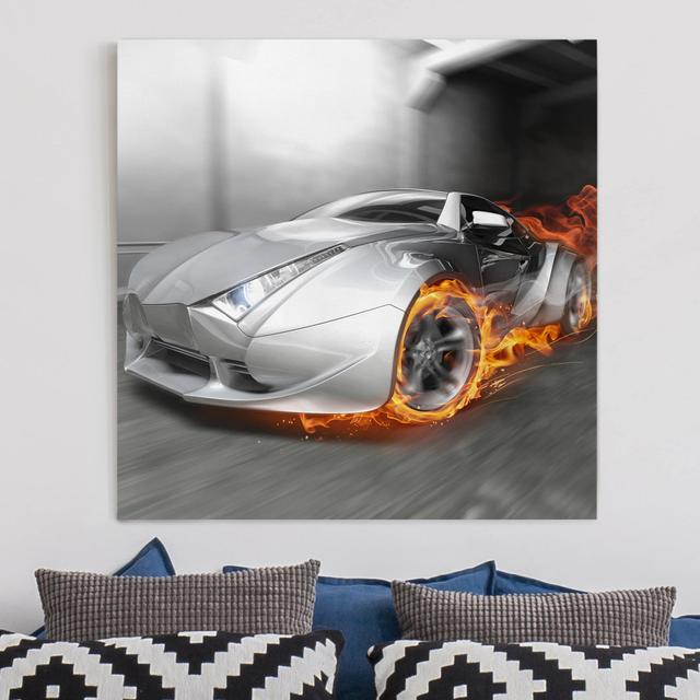 Leinwandbild Supercar on fire Ebern Designs Format: 260 g/m² Canvas, Größe: 70 cm H x 70 cm B on Productcaster.