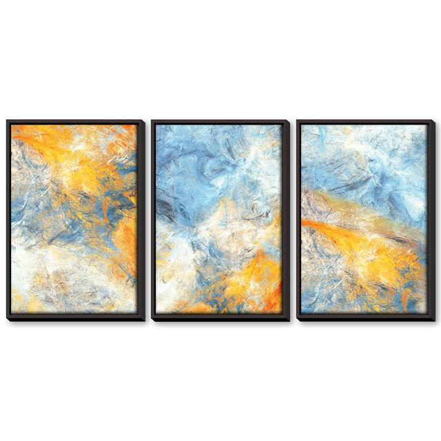 Abstract Blue - 3 Piece Graphic Art Set on Canvas Clock Canvas Format: Black Framed, Size: 90cm H x 180cm W x 4.5cm D on Productcaster.