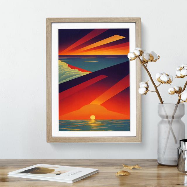 Vivid Abstract Ocean Sunset - Picture Frame Painting 17 Stories Size: 46cm H x 34cm W x 2cm D, Frame Colour: Oak Framed on Productcaster.