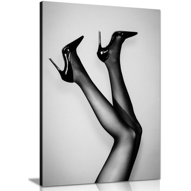 Black And White Woman In High Heels Shoes Artistic - Wrapped Canvas Print Panther Print Size: 46cm H x 31cm W on Productcaster.